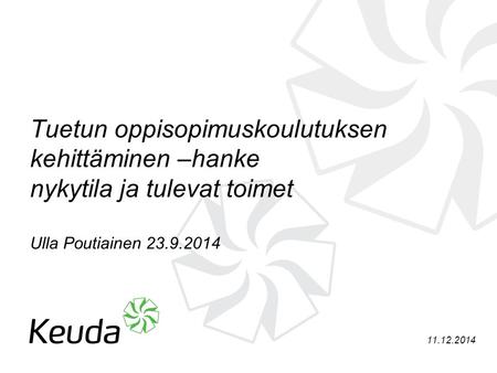 Tuetun oppisopimuskoulutuksen kehittäminen –hanke nykytila ja tulevat toimet Ulla Poutiainen 23.9.2014 7.4.2017.