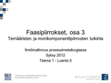 Ilmiömallinnus prosessimetallurgiassa Syksy 2012 Teema 1 - Luento 5