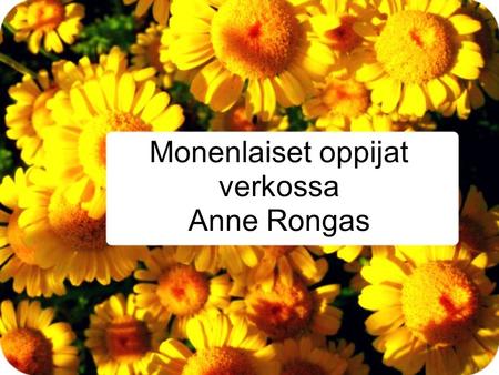 Monenlaiset oppijat verkossa Anne Rongas. Tämän esityksen laati Anne Rongas Töissä Kotkan aikuislukiossa (opo, ope) aikuiskasvatustieteilijä, maalaisihminenAnne.