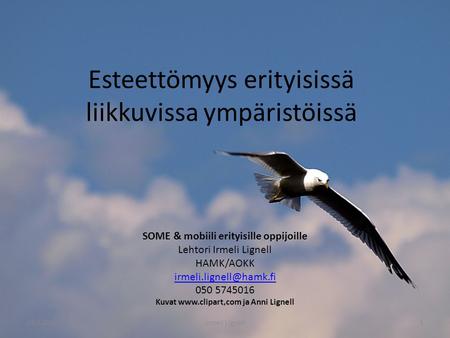 Esteettömyys erityisissä liikkuvissa ympäristöissä SOME & mobiili erityisille oppijoille Lehtori Irmeli Lignell HAMK/AOKK 050 5745016.