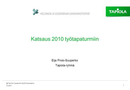 8.4.2011 Tapiola Yrityspalvelut / Eija Prosi-Suuperko Katsaus 2010 työtapaturmiin Eija Prosi-Suuperko Tapiola-ryhmä.