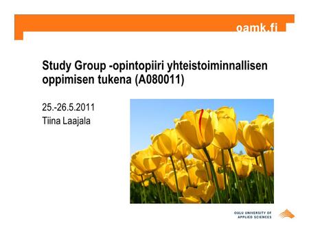 Study Group -opintopiiri yhteistoiminnallisen oppimisen tukena (A080011) 25.-26.5.2011 Tiina Laajala.