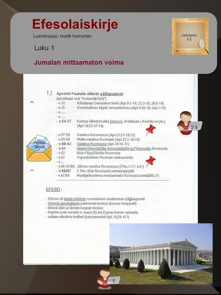 Efesolaiskirje Luentosarja / martti heinonen Johdanto 1/5 Jumalan mittaamaton voima Luku 1 Vankila- kirjeet 5 2-4.