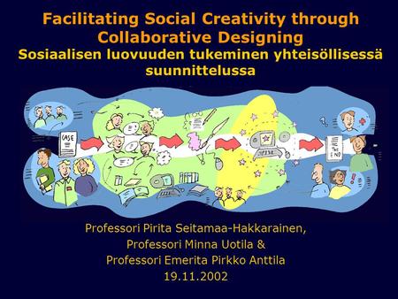 Professori Pirita Seitamaa-Hakkarainen, Professori Minna Uotila & Professori Emerita Pirkko Anttila 19.11.2002 Facilitating Social Creativity through Collaborative.