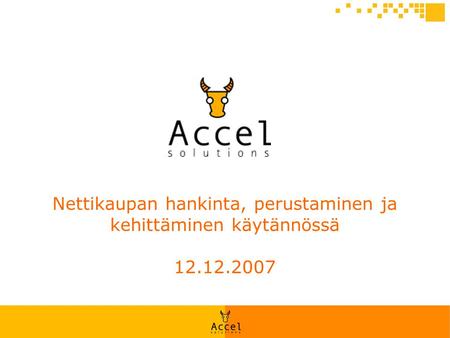 Nettikaupan hankinta, perustaminen ja kehittäminen käytännössä 12.12.2007.