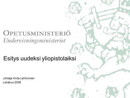 Esitys uudeksi yliopistolaiksi Johtaja Anita Lehikoinen Lokakuu 2008.