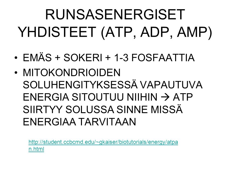 RUNSASENERGISET YHDISTEET (ATP, ADP, AMP)