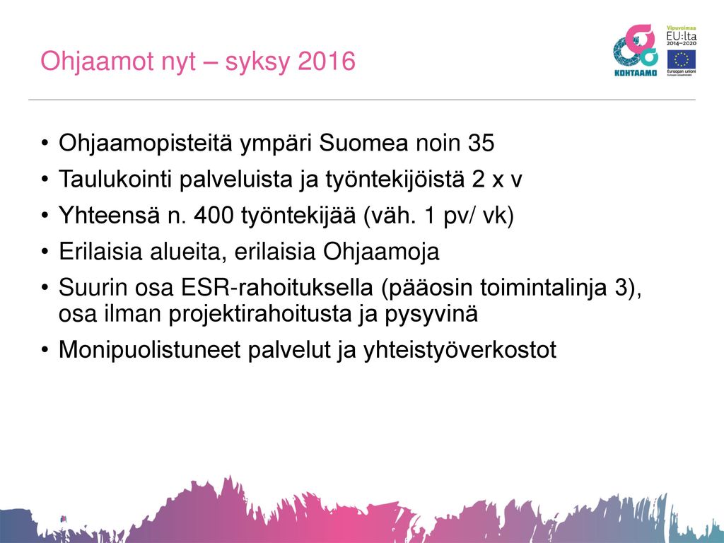 Ohjaamot nyt – syksy 2016 Ohjaamopisteitä ympäri Suomea noin 35