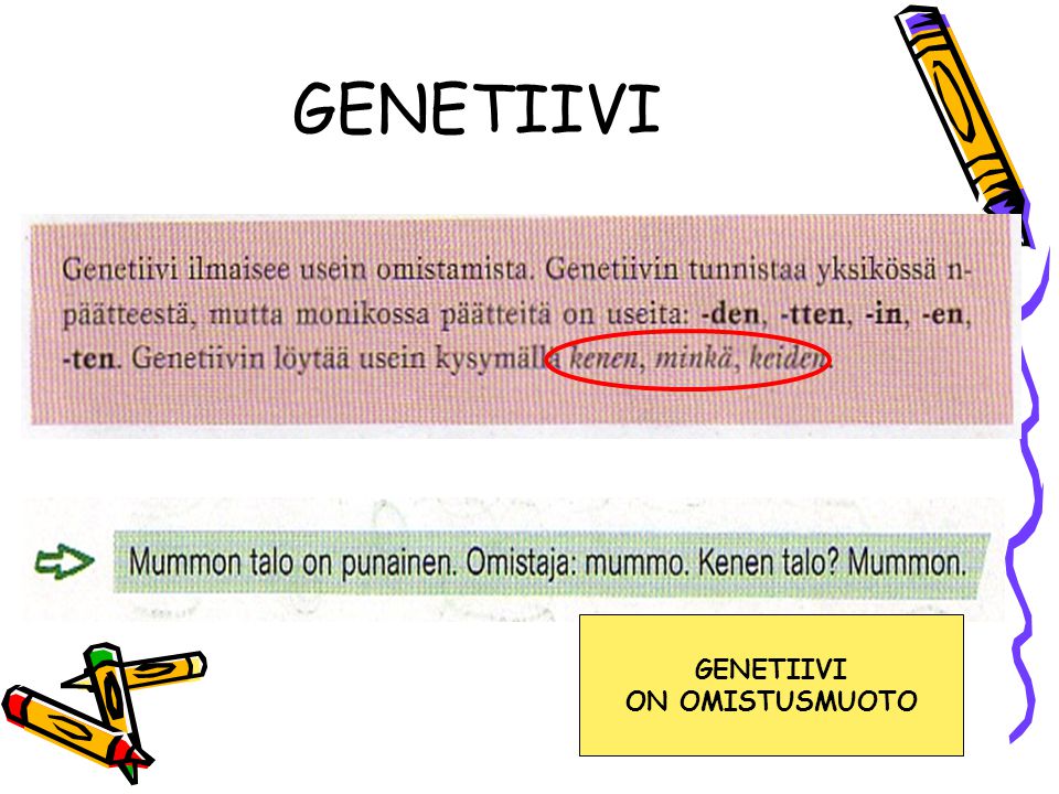 GENETIIVI GENETIIVI ON OMISTUSMUOTO