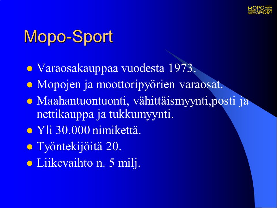 Mopo-Sport Varaosakauppaa vuodesta 1973.