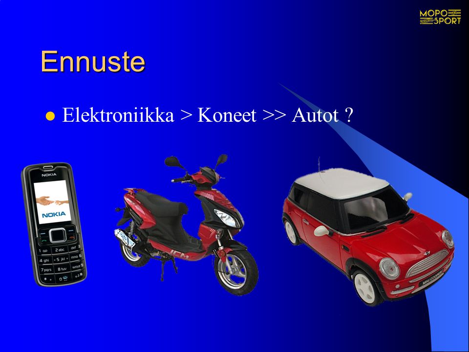 Ennuste Elektroniikka > Koneet >> Autot