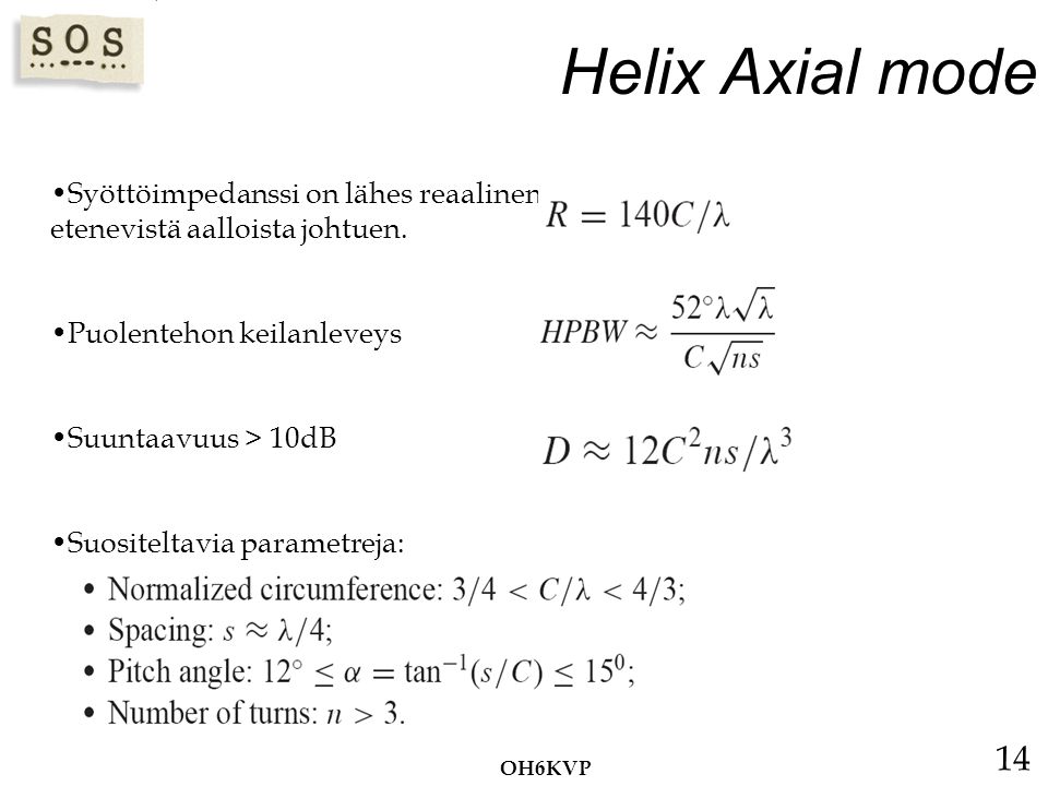Helix Axial mode Syöttöimpedanssi on lähes reaalinen etenevistä aalloista johtuen. Puolentehon keilanleveys.