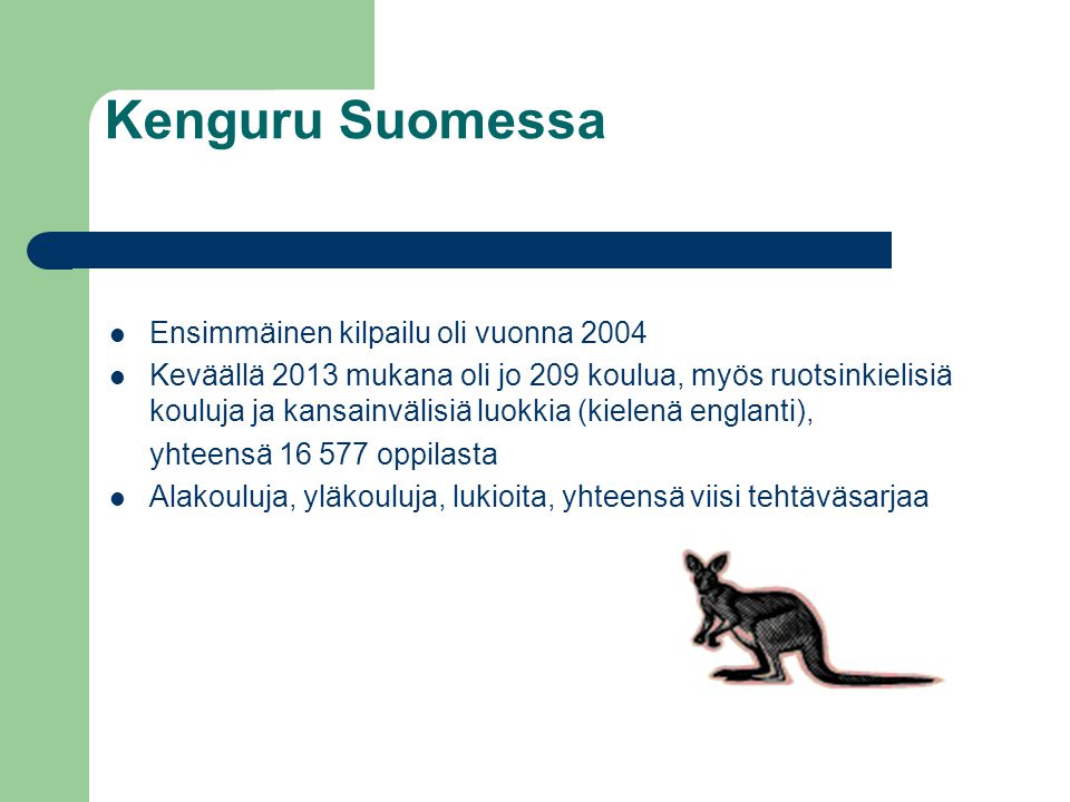 Kenguru Suomessa Ensimmäinen kilpailu oli vuonna 2004