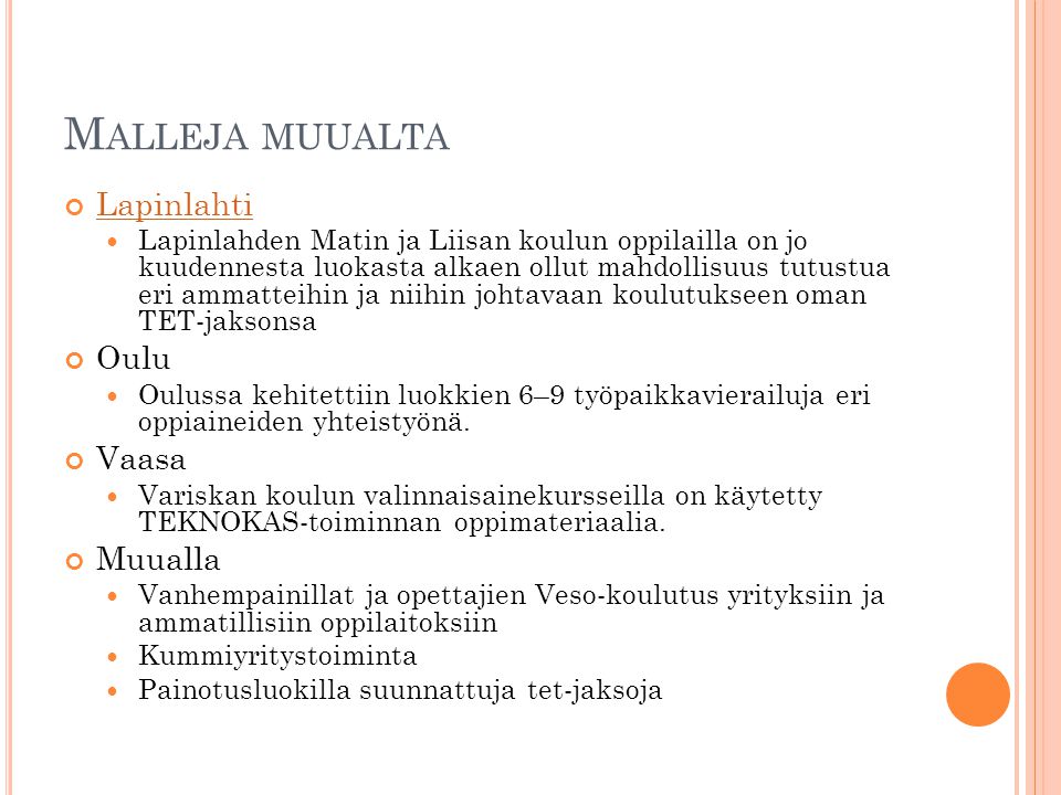 Malleja muualta Lapinlahti Oulu Vaasa Muualla
