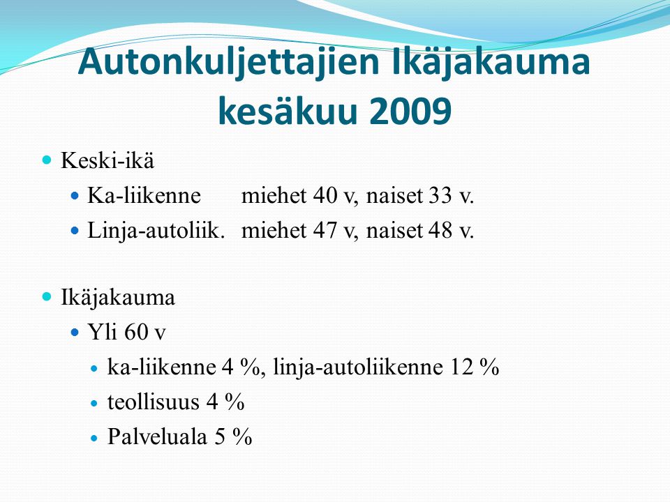 Autonkuljettajien Ikäjakauma kesäkuu 2009
