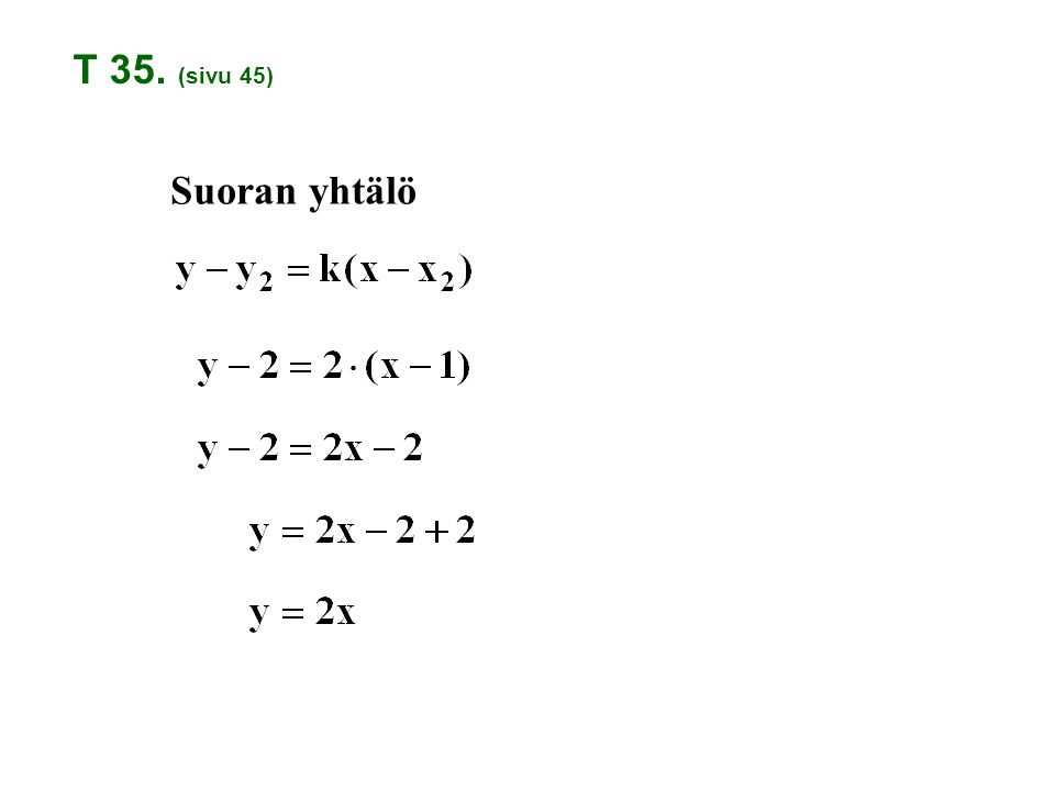 T 35. (sivu 45) Suoran yhtälö