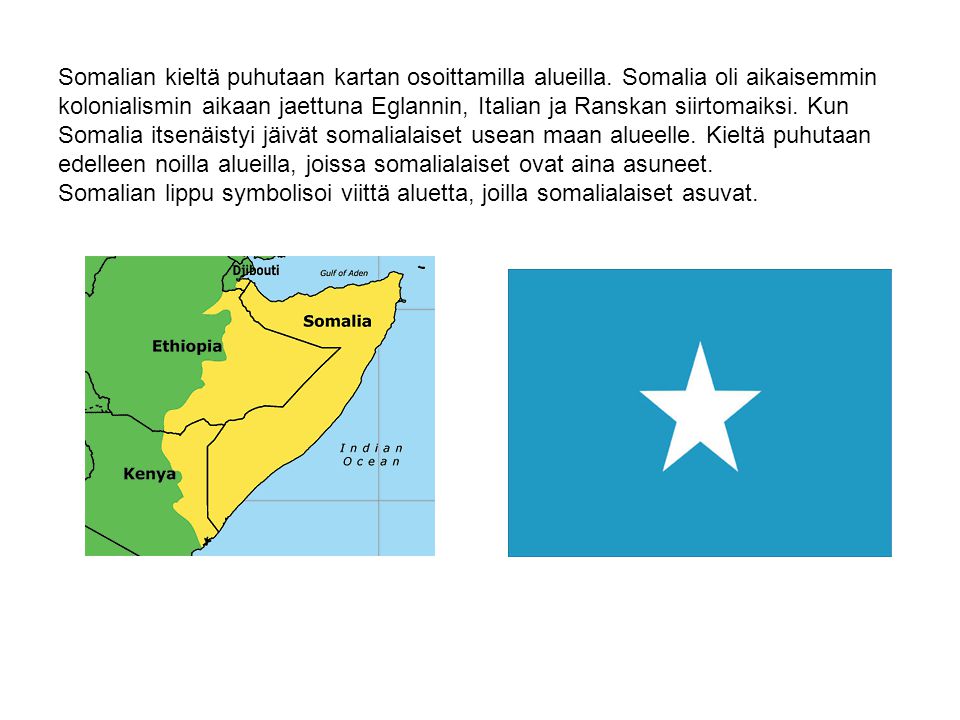 Somalian kieltä puhutaan kartan osoittamilla alueilla