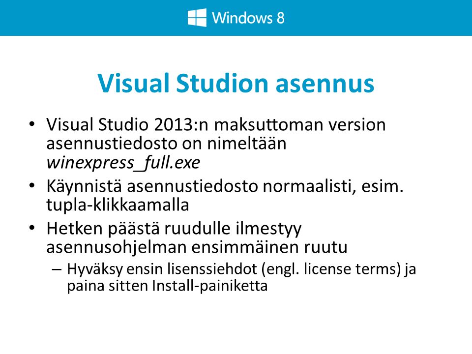 Visual Studion asennus