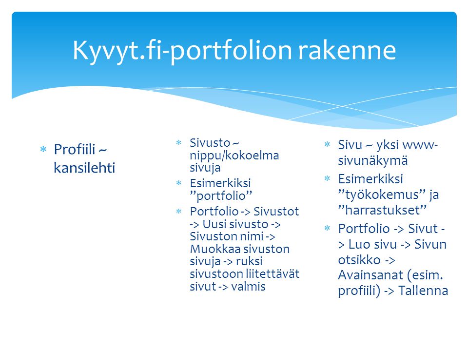 Kyvyt.fi-portfolion rakenne