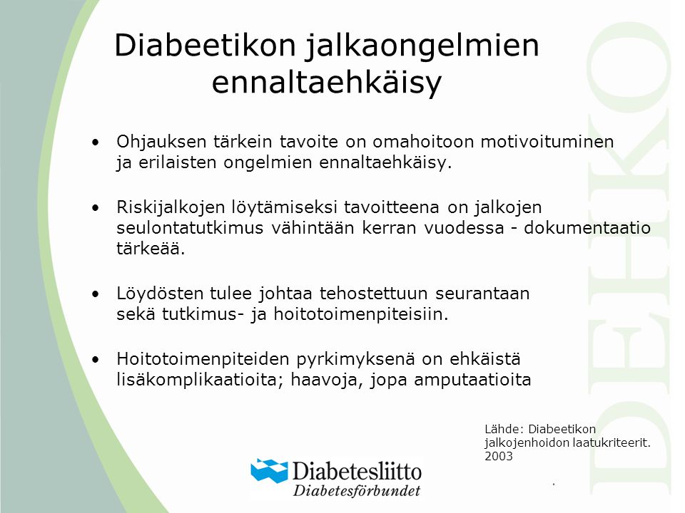 Diabeetikon jalkaongelmien ennaltaehkäisy