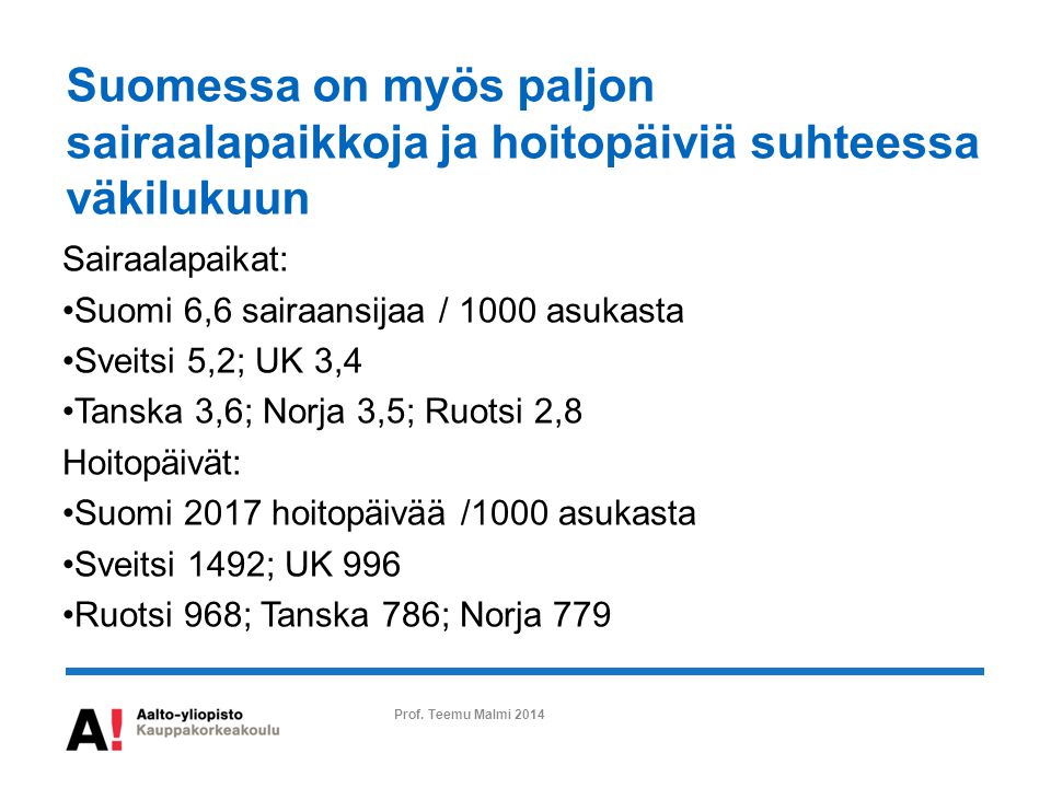 Suomessa on myös paljon sairaalapaikkoja ja hoitopäiviä suhteessa väkilukuun