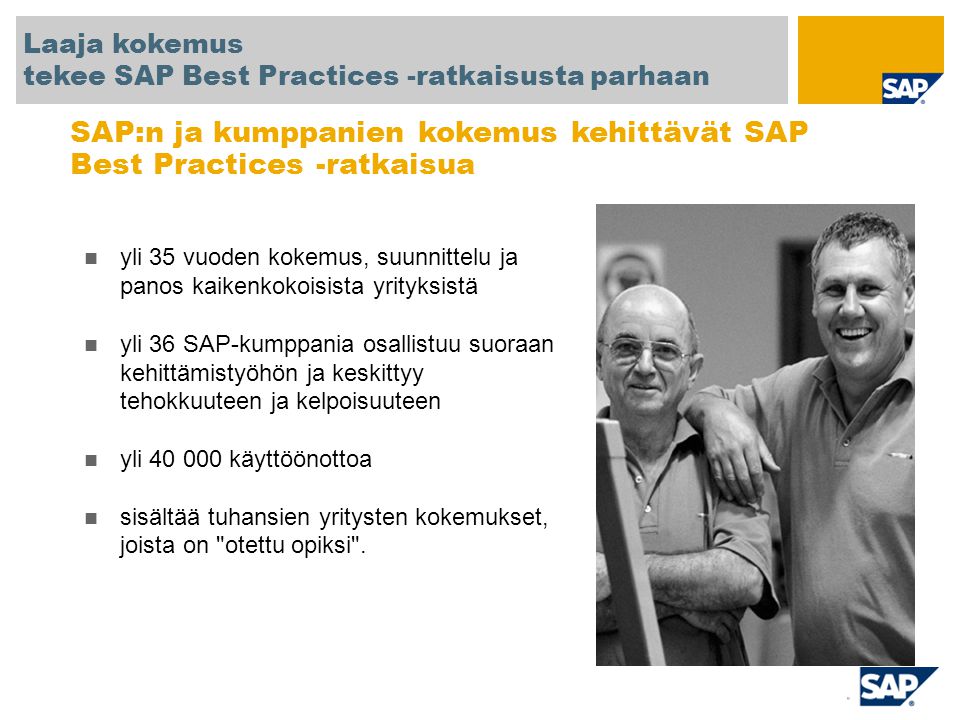 SAP:n ja kumppanien kokemus kehittävät SAP Best Practices -ratkaisua