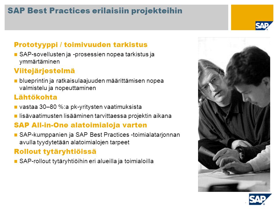 SAP Best Practices erilaisiin projekteihin