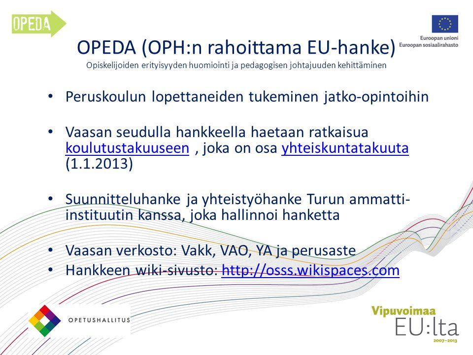 OPEDA (OPH:n rahoittama EU-hanke) Opiskelijoiden erityisyyden huomiointi ja pedagogisen johtajuuden kehittäminen