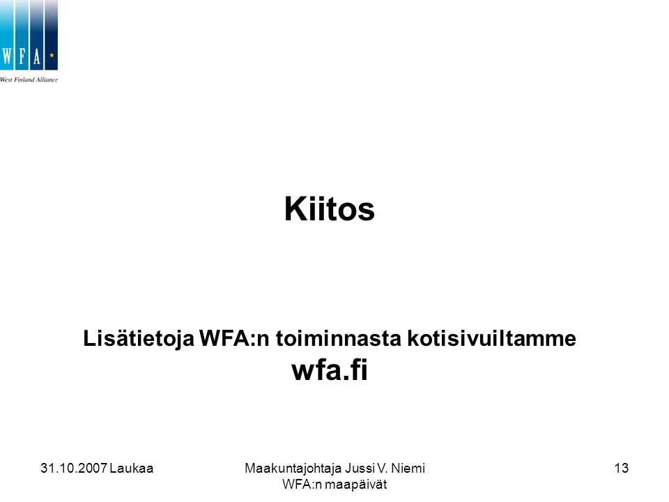 Lisätietoja WFA:n toiminnasta kotisivuiltamme wfa.fi