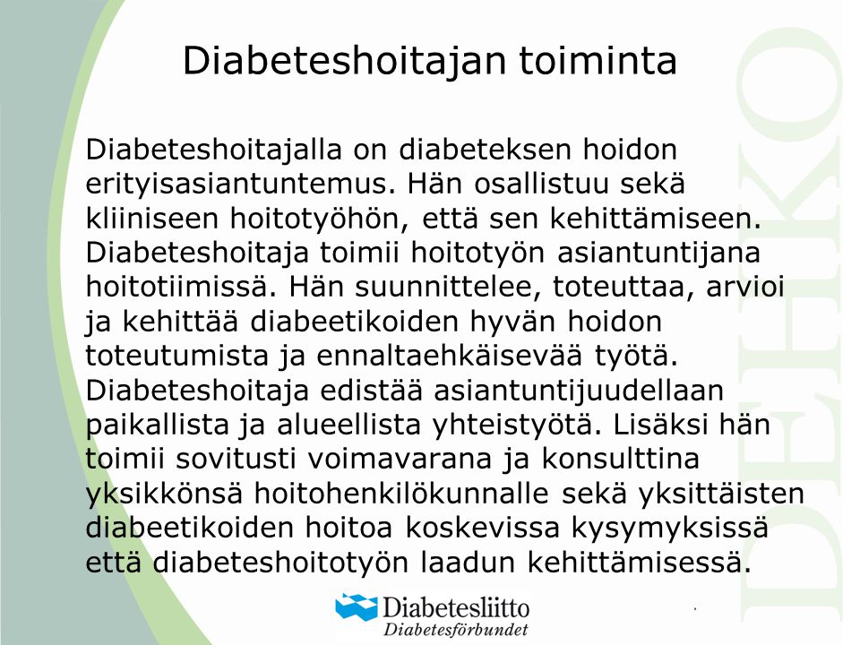 Diabeteshoitajan toiminta