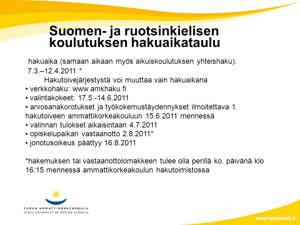 Suomen- ja ruotsinkielisen koulutuksen hakuaikataulu
