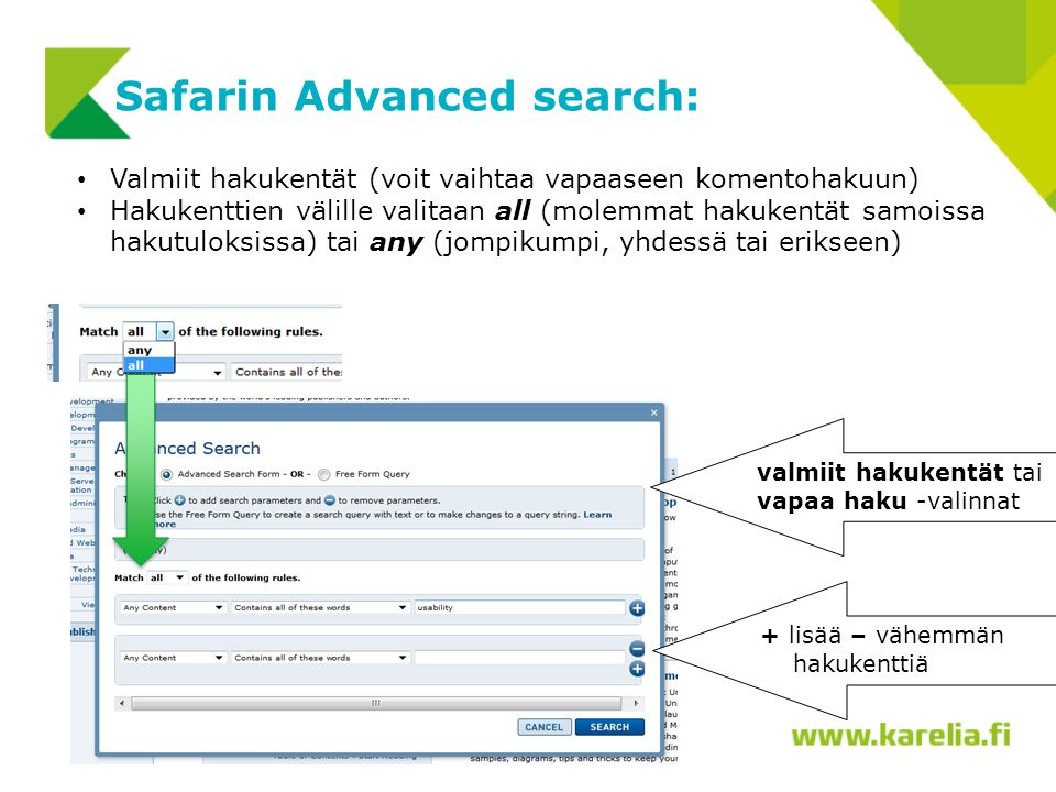 Safarin Advanced search: