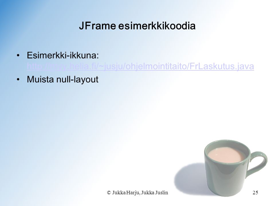 JFrame esimerkkikoodia