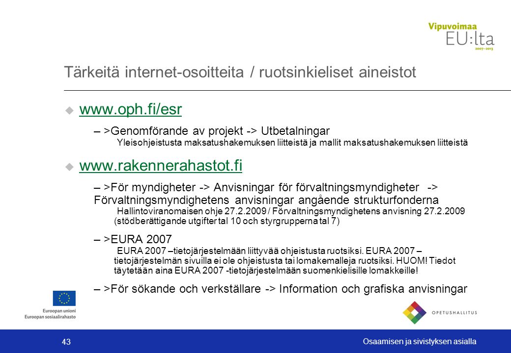 Tärkeitä internet-osoitteita / ruotsinkieliset aineistot