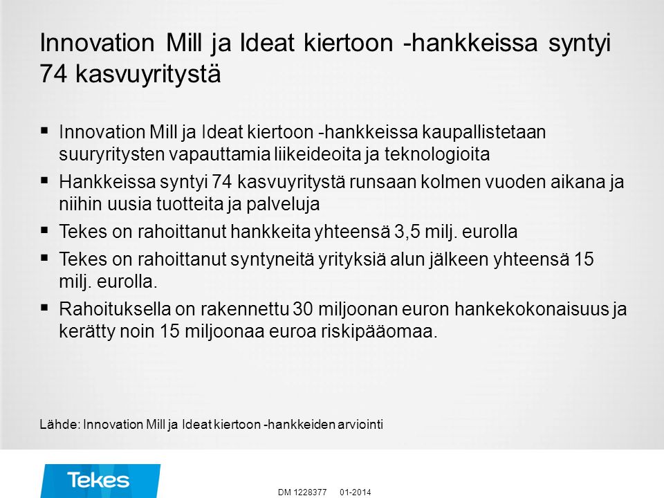 Innovation Mill ja Ideat kiertoon -hankkeissa syntyi 74 kasvuyritystä