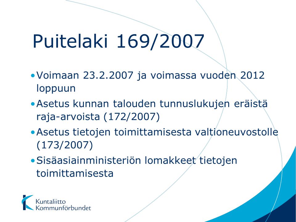 Puitelaki 169/2007 Voimaan ja voimassa vuoden 2012 loppuun