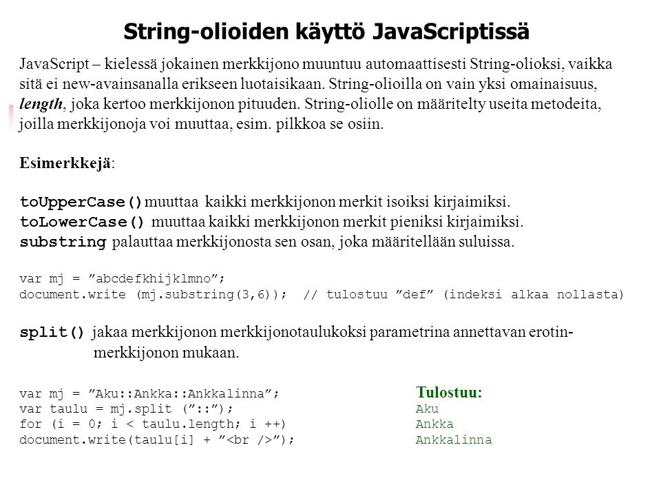 String-olioiden käyttö JavaScriptissä