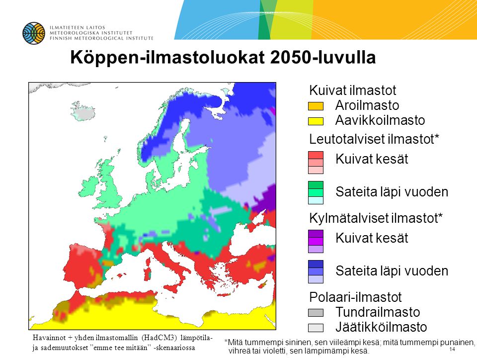 Köppen-ilmastoluokat 2050-luvulla
