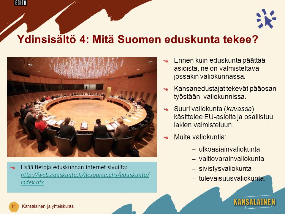 Ydinsisältö 4: Mitä Suomen eduskunta tekee