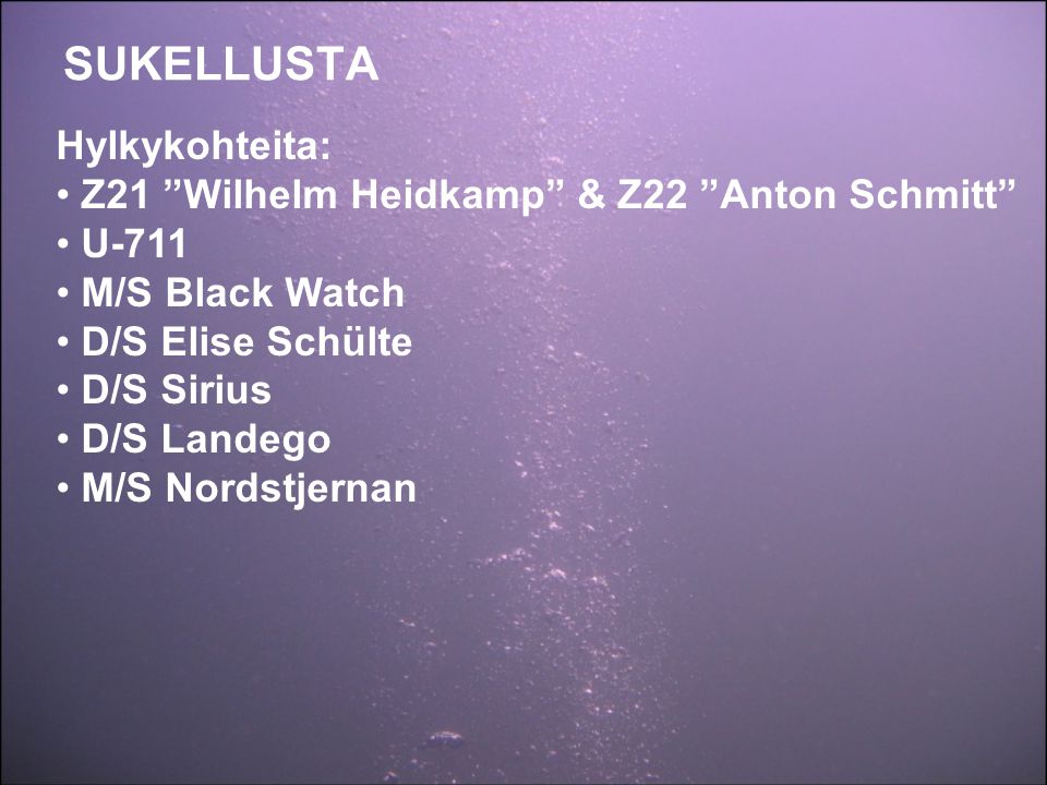 SUKELLUSTA Hylkykohteita: Z21 Wilhelm Heidkamp & Z22 Anton Schmitt