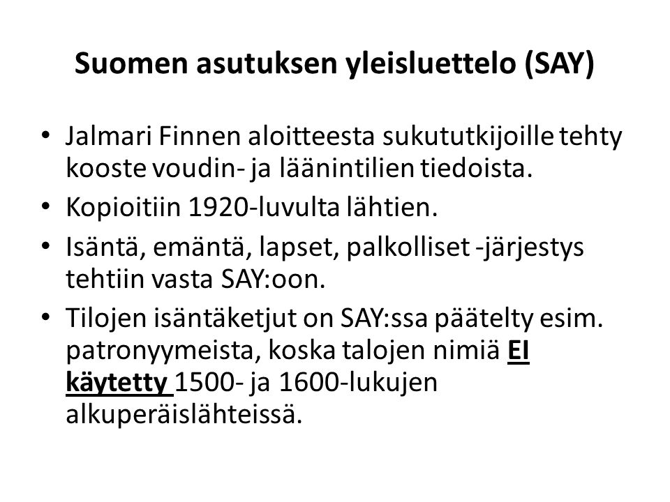Suomen asutuksen yleisluettelo (SAY)