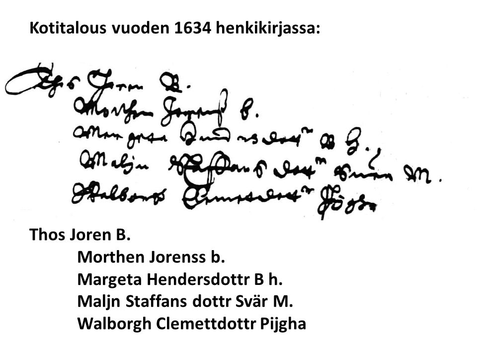 Kotitalous vuoden 1634 henkikirjassa: