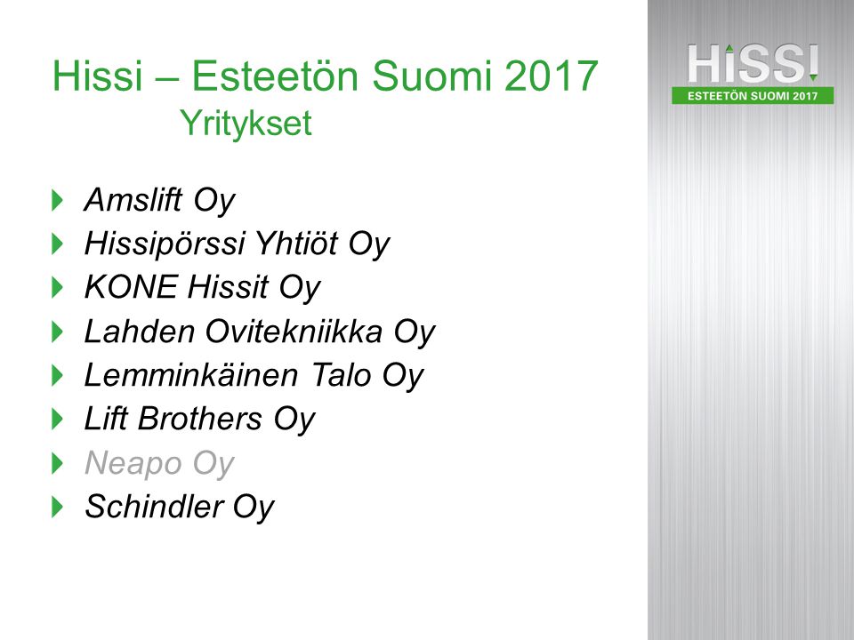 Hissi – Esteetön Suomi 2017 Yritykset