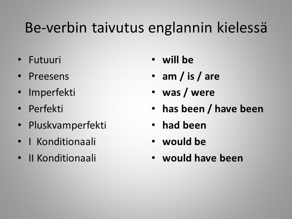 Be-verbin taivutus englannin kielessä