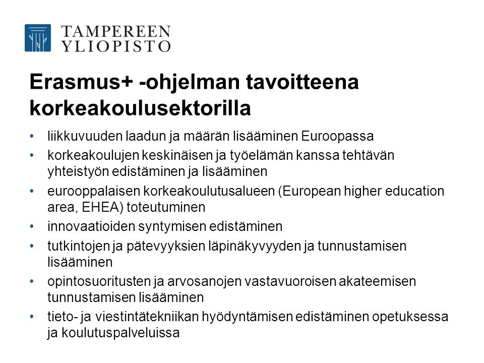 Erasmus+ -ohjelman tavoitteena korkeakoulusektorilla