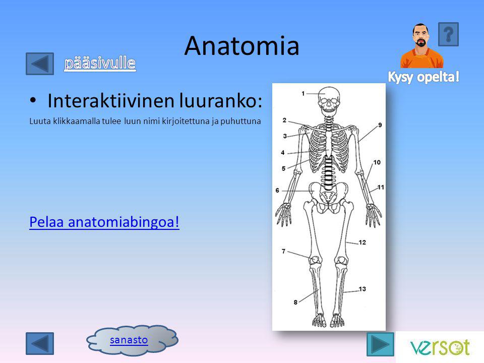 Anatomia Interaktiivinen luuranko: pääsivulle Pelaa anatomiabingoa!