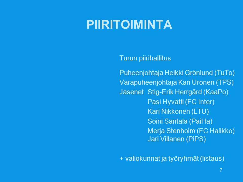 PIIRITOIMINTA Turun piirihallitus Puheenjohtaja Heikki Grönlund (TuTo)