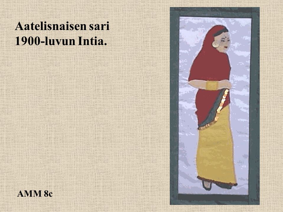 Aatelisnaisen sari 1900-luvun Intia. AMM 8c