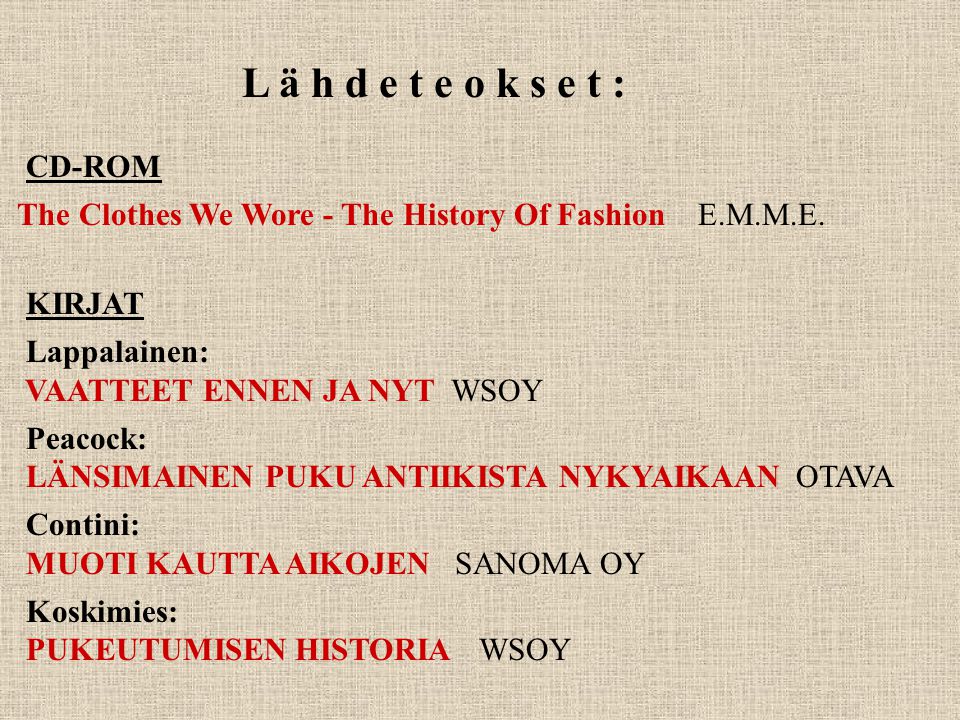 L ä h d e t e o k s e t : CD-ROM. The Clothes We Wore - The History Of Fashion E.M.M.E. KIRJAT.