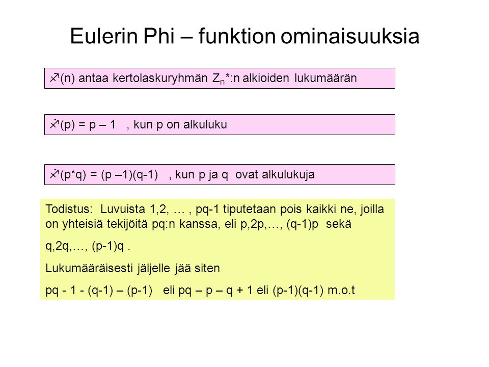 Eulerin Phi – funktion ominaisuuksia